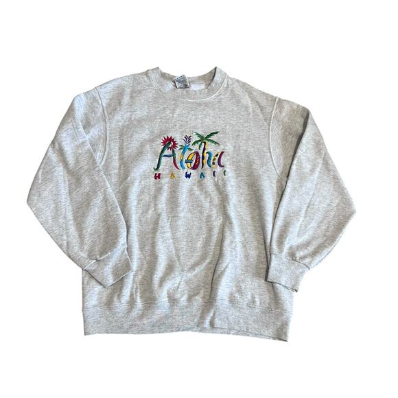 Vtg Hawaii Crewneck Sweatshirt Adult M Gray Embroidered Beach Long Sleeve - Picture 1 of 5